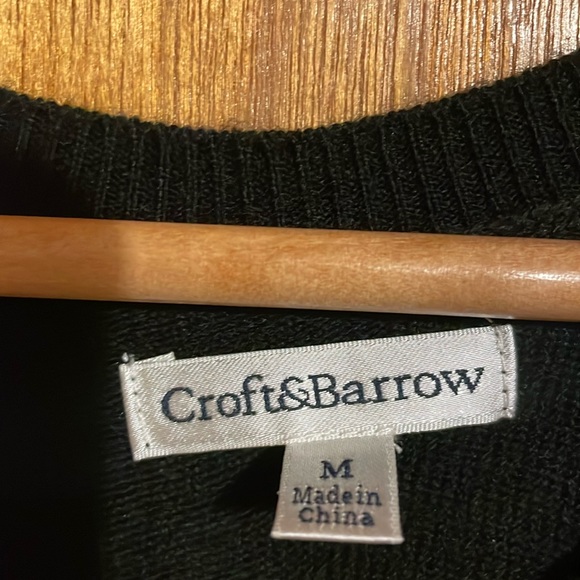 •CROFT & BARROW•BLACK/LIGHT BLUE/WHITE CREWNECK BUTTON-UP KNIT SWEATER  MEDIUM - Picture 4 of 7